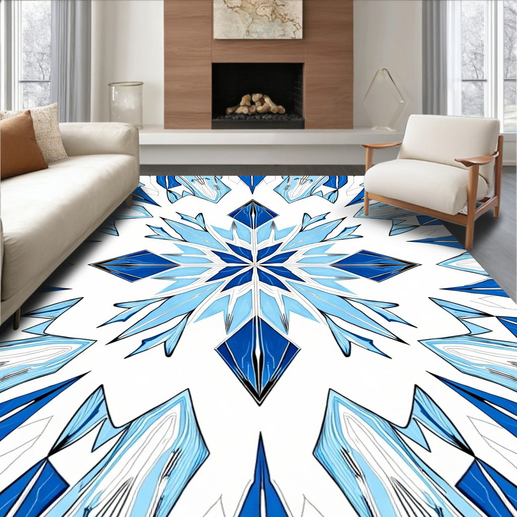 Sharp Blue Geometric Starburst Design Rug