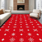 Red White Snowflake Pattern Rug