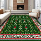 Green Floral Scrollwork Inspired Design Rug
