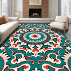 Teal Red White Intricate Mandala Rug