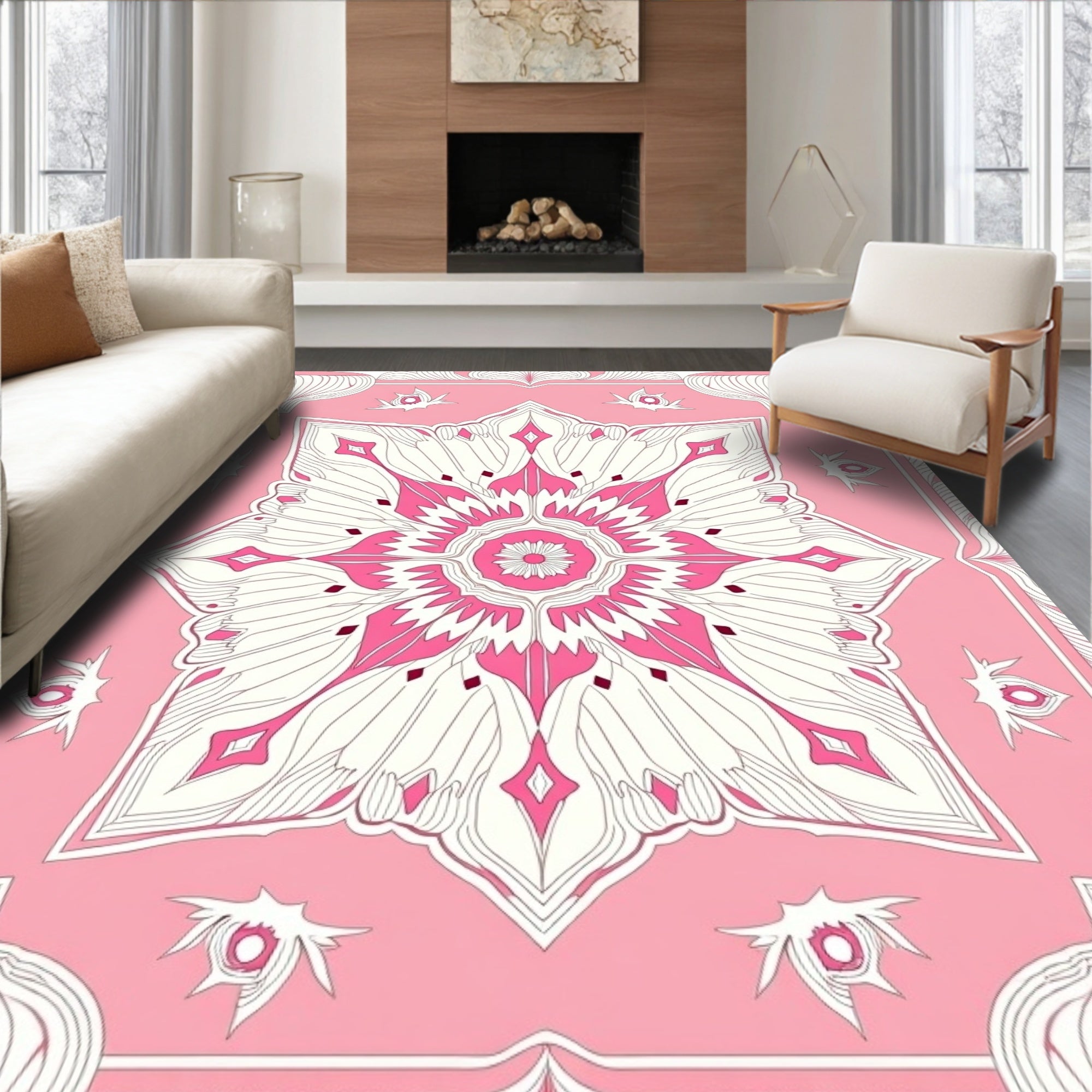 Pink Floral Symmetry Pattern Rug