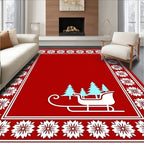 Red Festive Sleigh Floral Border Rug