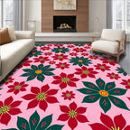 Red Green Floral Print Rug