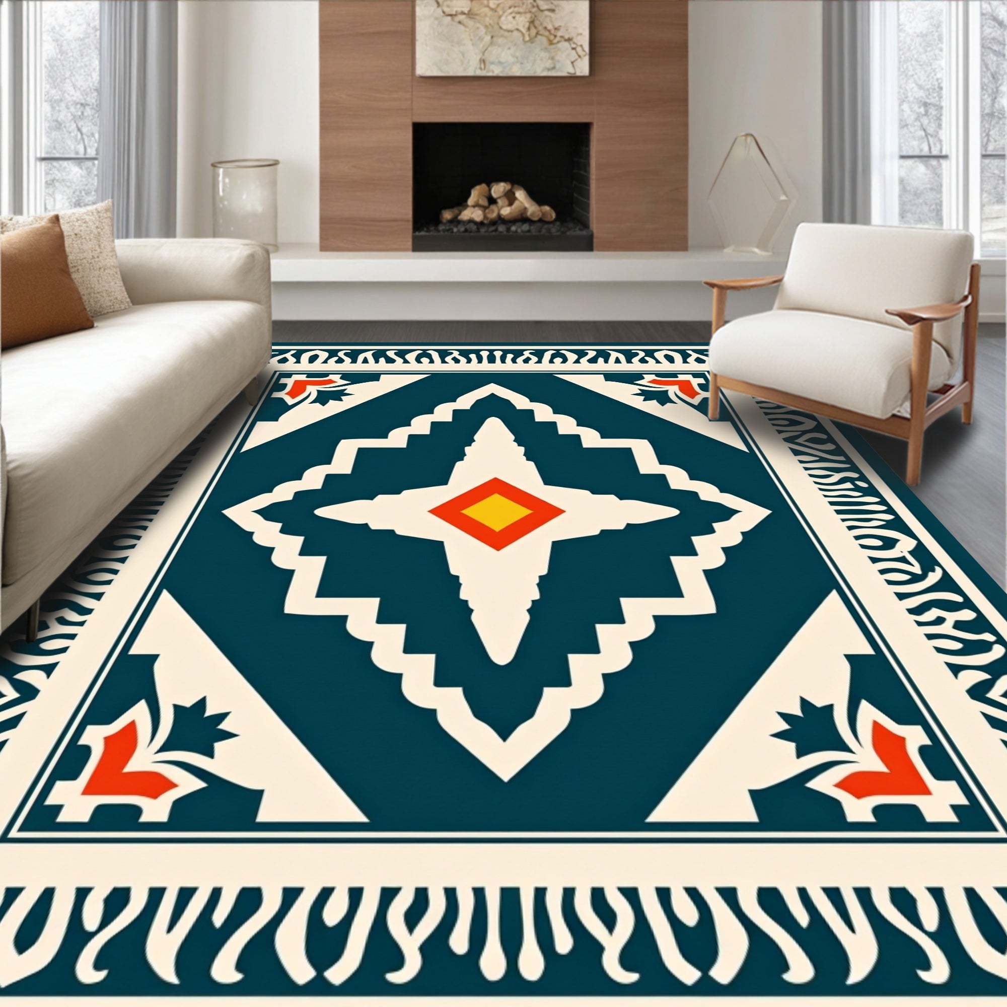 Geometric Medallion Tribal Design Rug