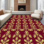 Maroon Gold Floral Botanical Pattern Rug
