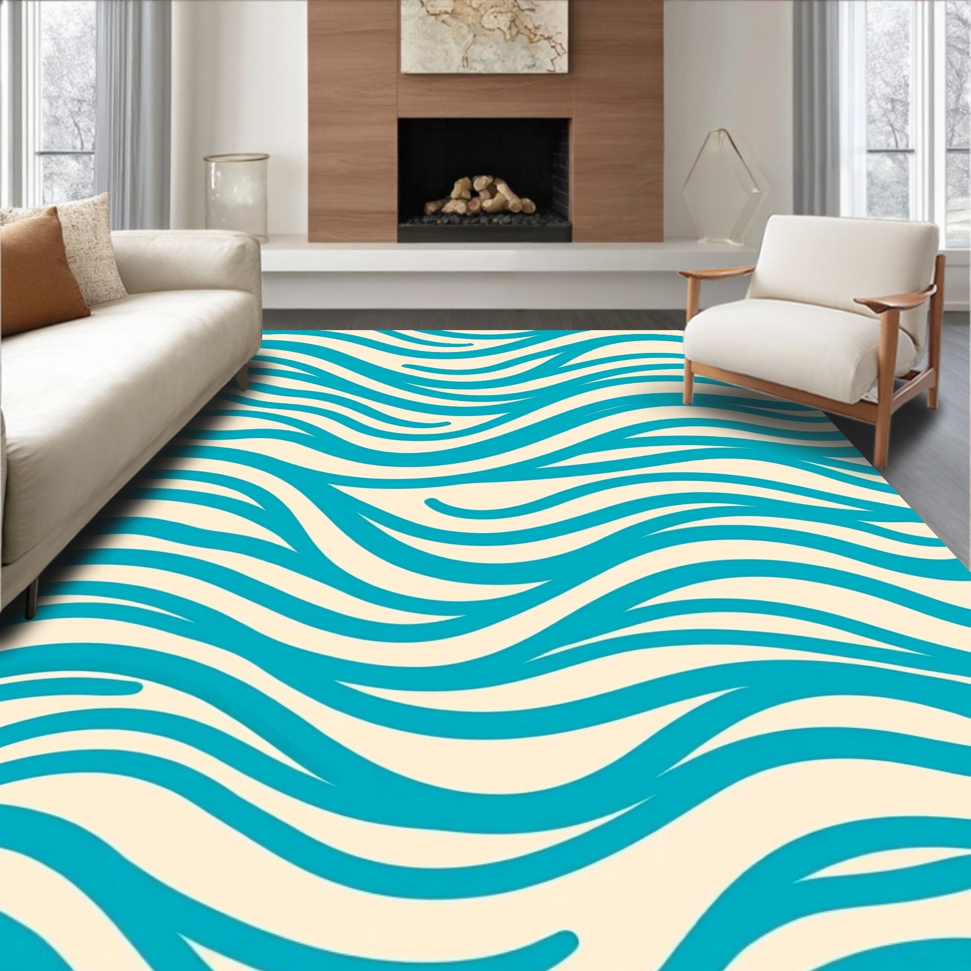 Teal Wave Pattern Design Rug