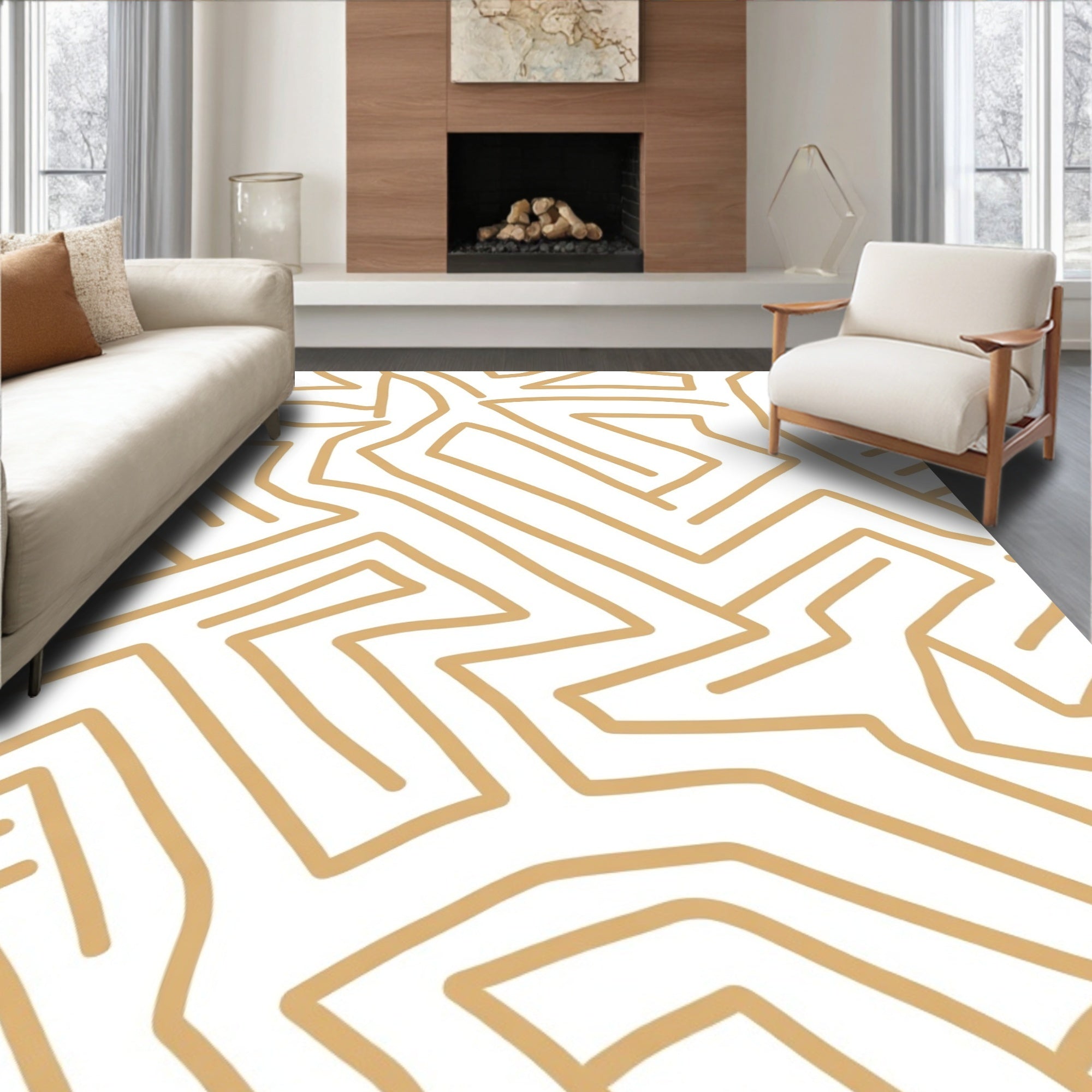 Abstract Interlocking Beige Pattern Rug