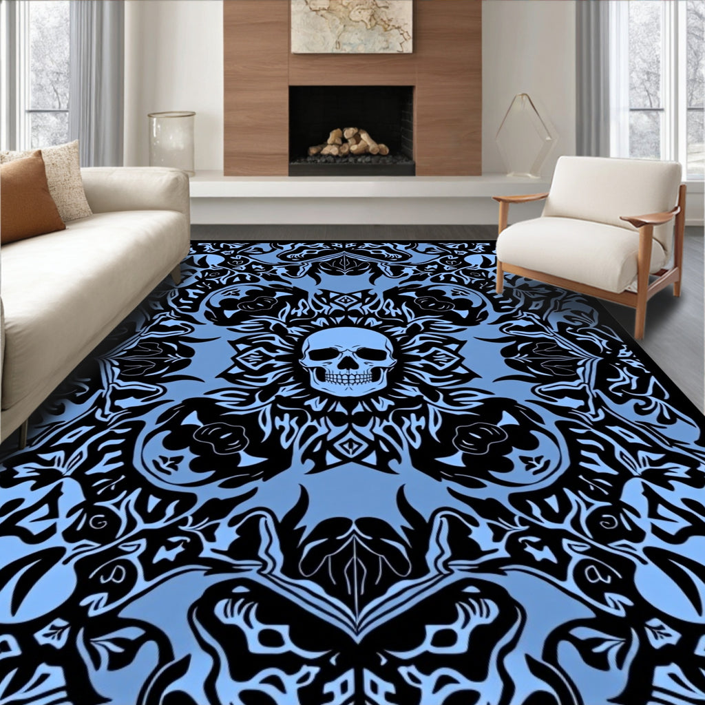 Gothic Skull Blue Black Pattern Rug