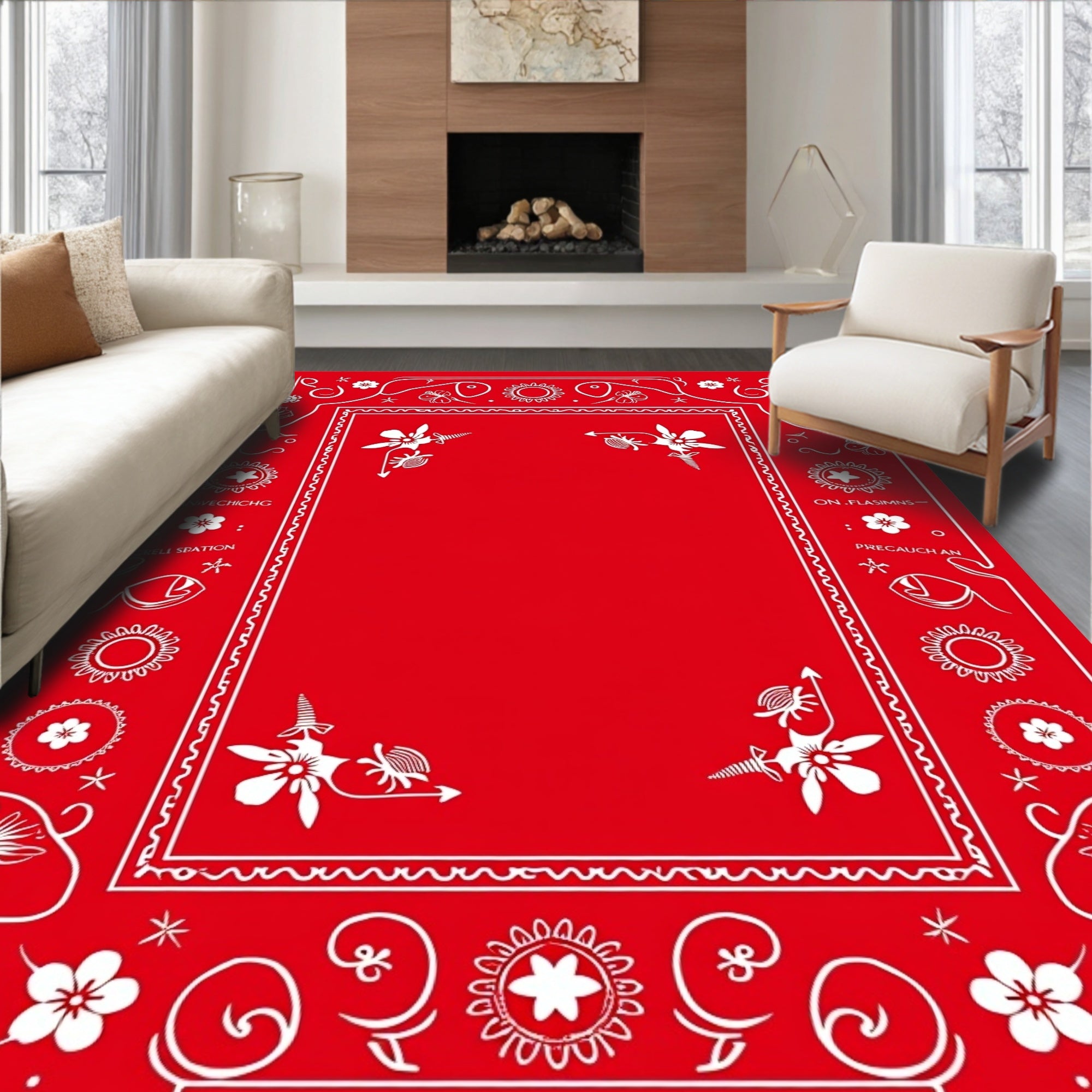 Ornate Floral Butterflies and Sunburst Design Rug