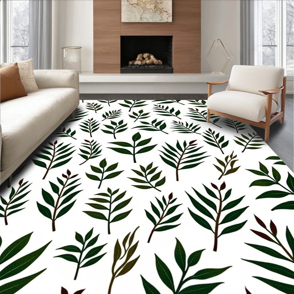 Green Leafy Branch Pattern Design Rug