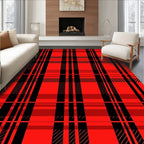 Bold Red Black Plaid Pattern Rug
