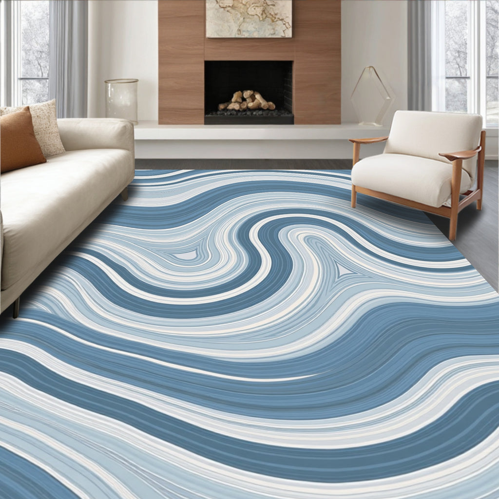 Soft Blue Waves Abstract Design Rug