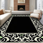 Ornate Green Leaf Scroll Border Rug