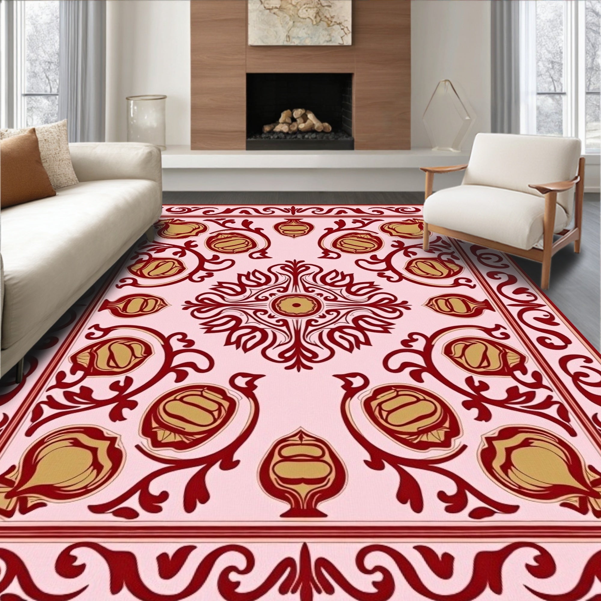 Floral And Vine Scrollwork Pattern Rug