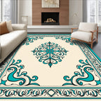 Ornate Teal Cream Scroll Rug