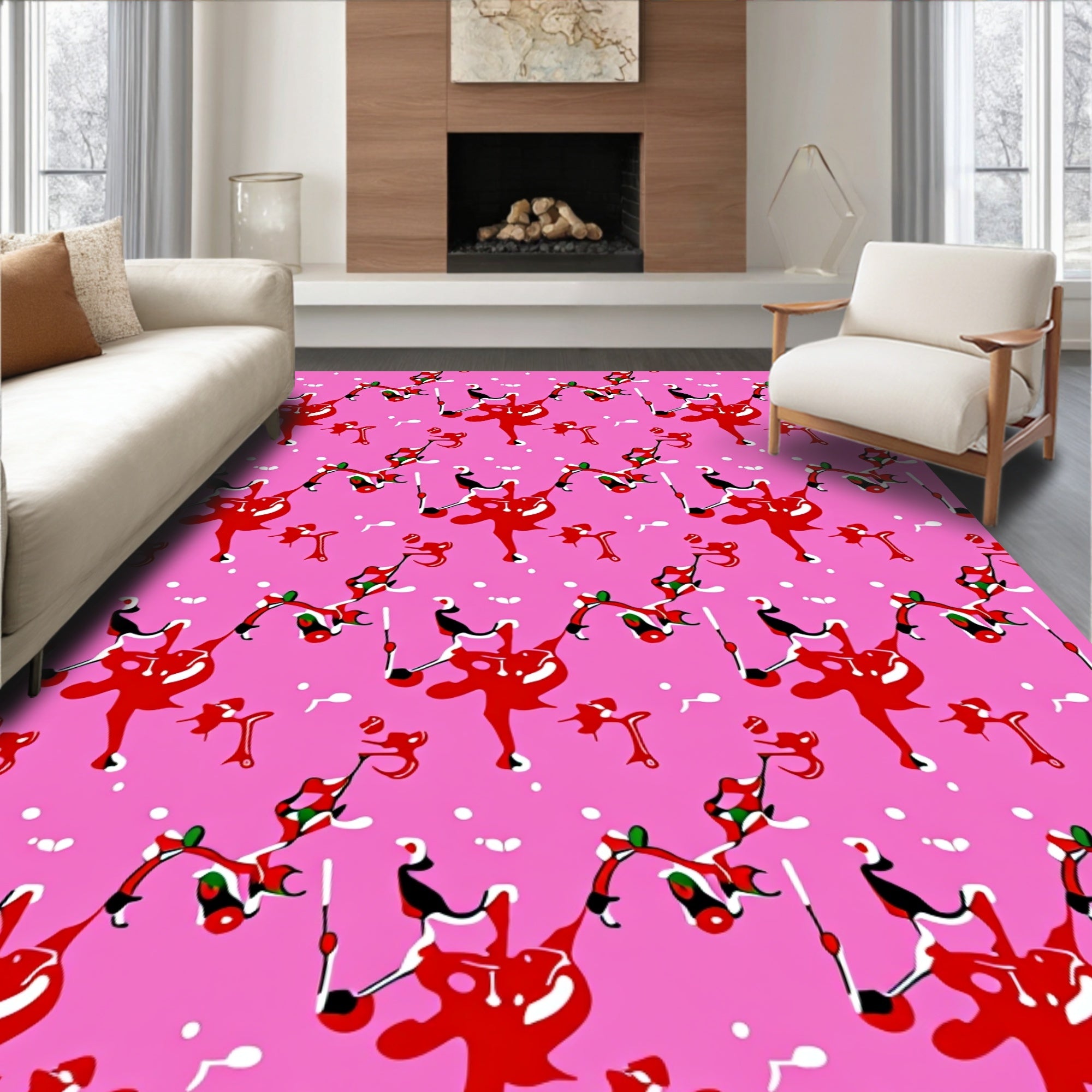 Playful Abstract Pink Splash Design Rug