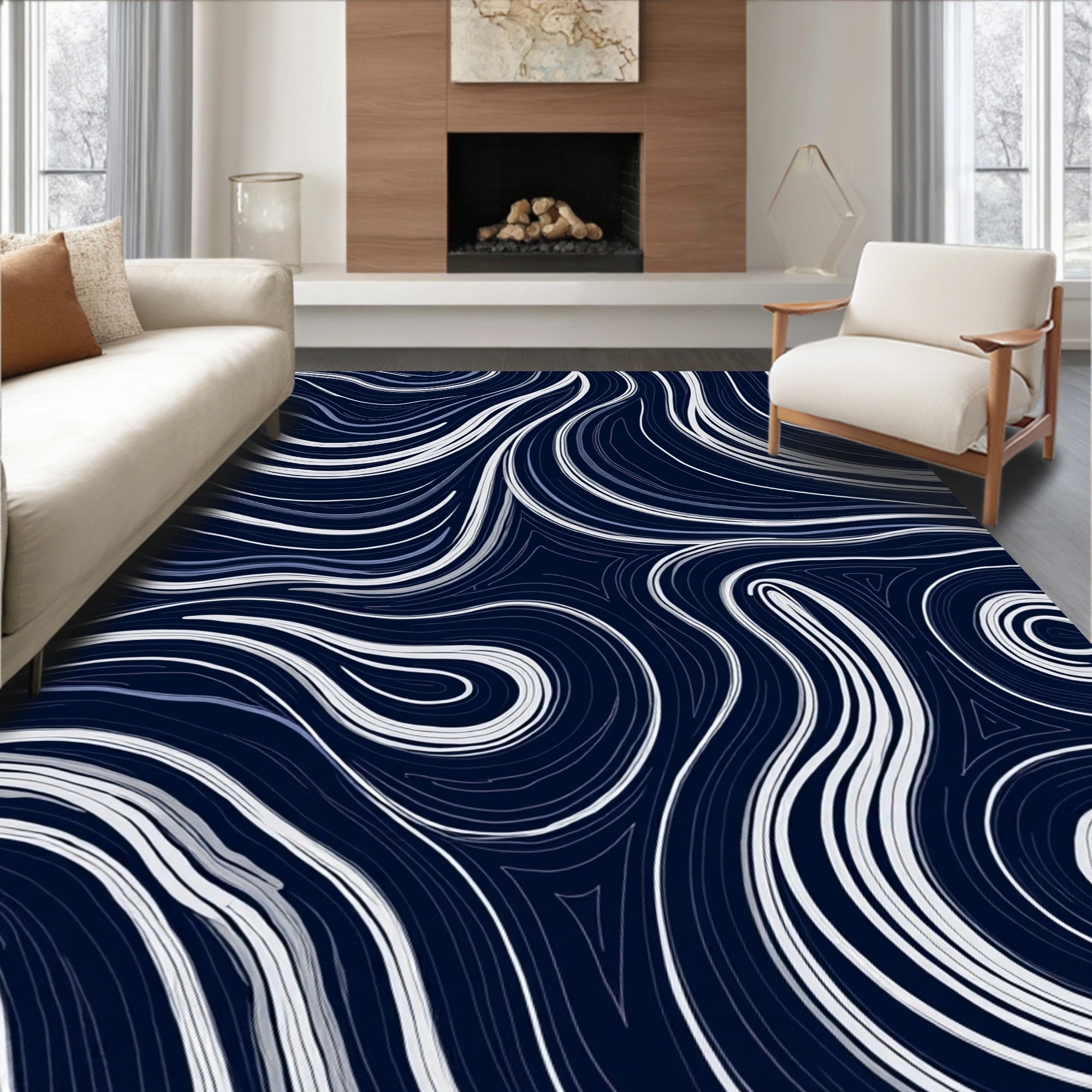 Abstract Swirls Cobalt Contrast Rug