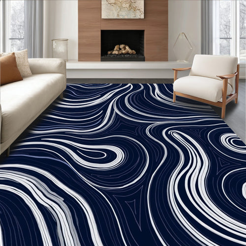 Abstract Swirls Cobalt Contrast Rug
