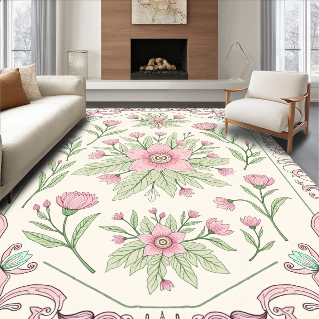 Pastel Floral Botanical Pattern Rug