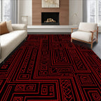 Geometric Maze With Red Lines Rug