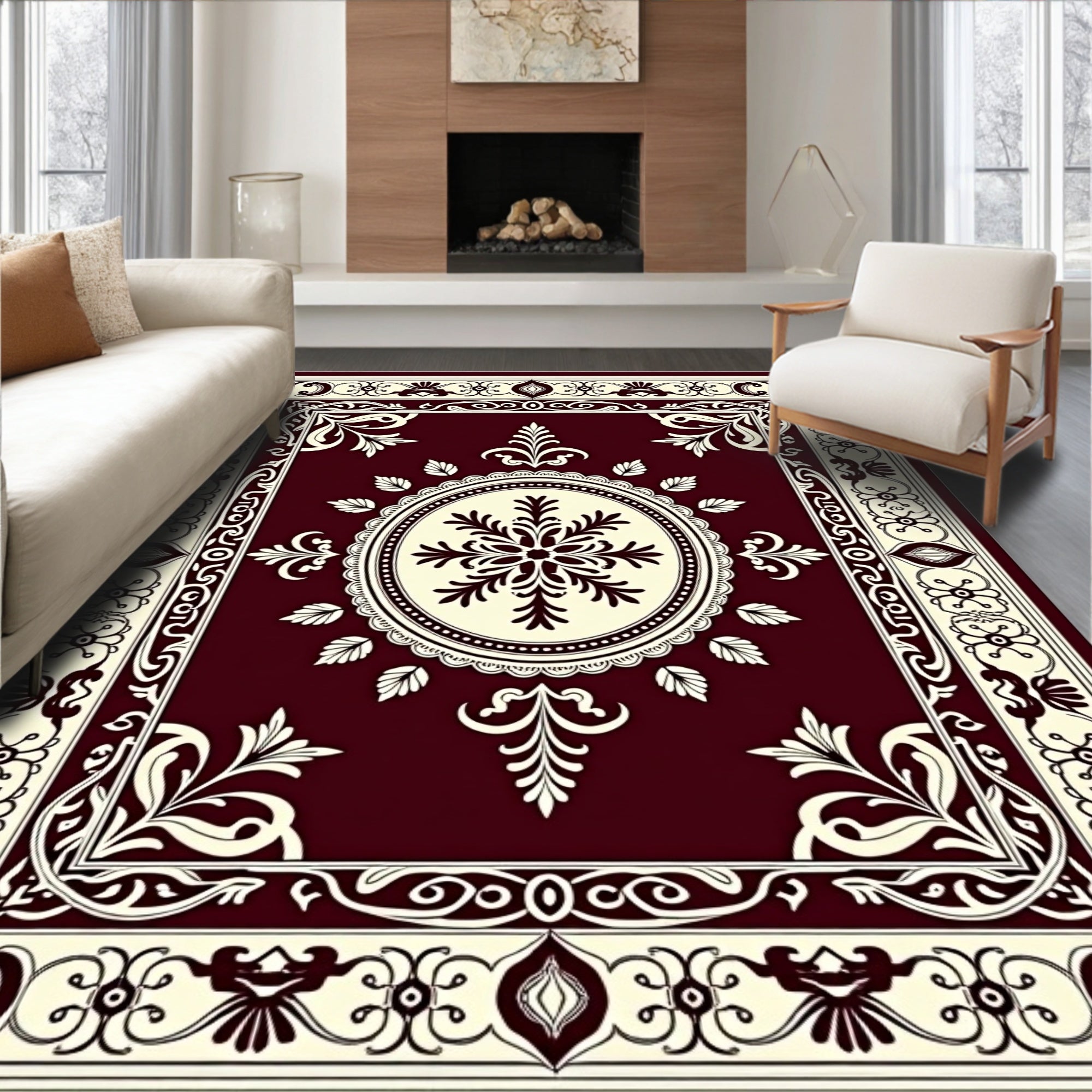 Classic Floral Swirl Ivory Pattern Rug