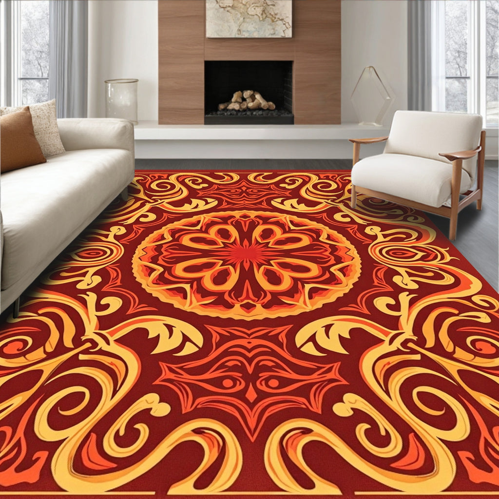 Rich Red Gold Swirl Mandala Rug
