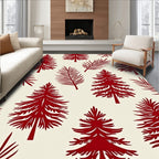 Deep Red Forest Silhouette Pattern Rug