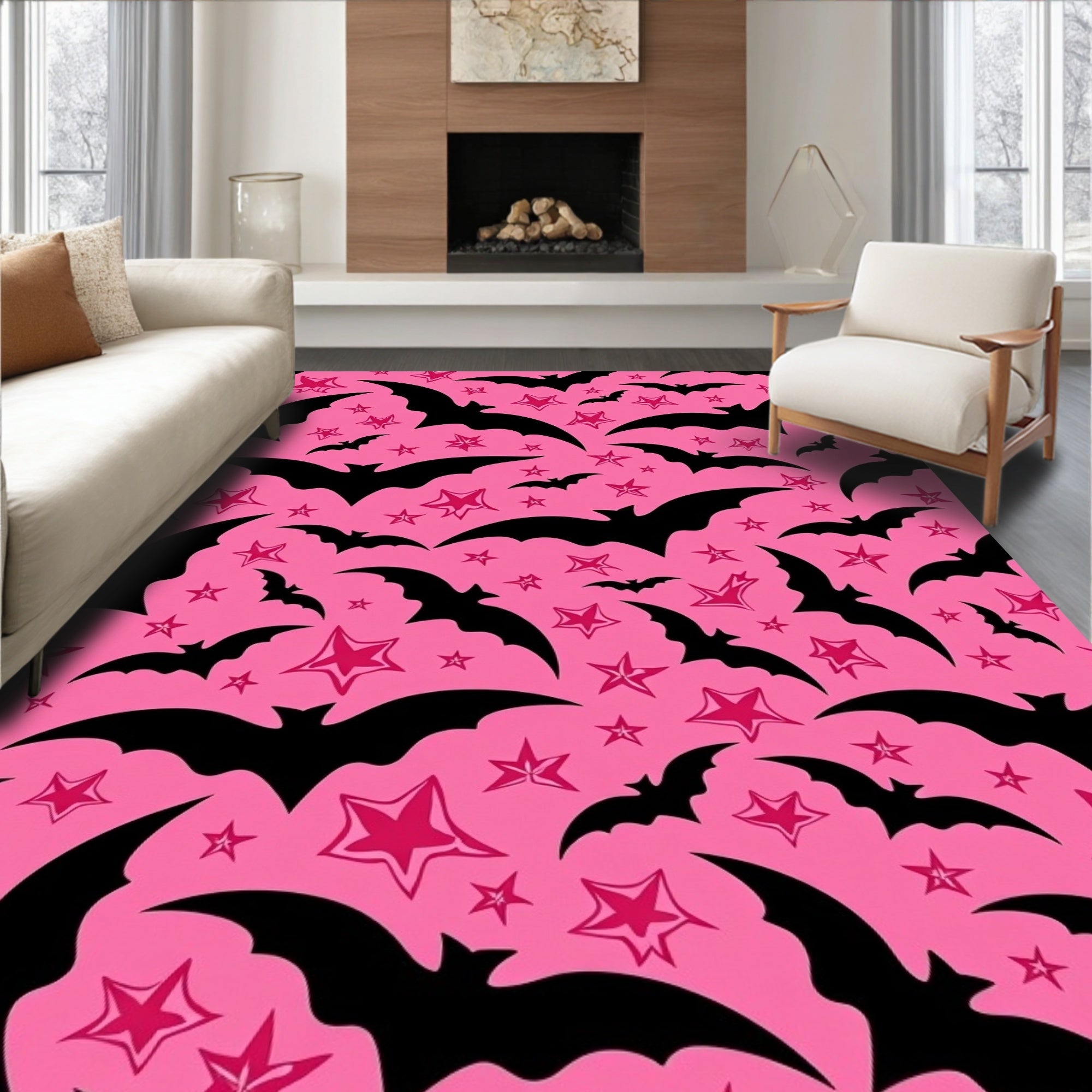 Pink Bat Star Patterned Rug