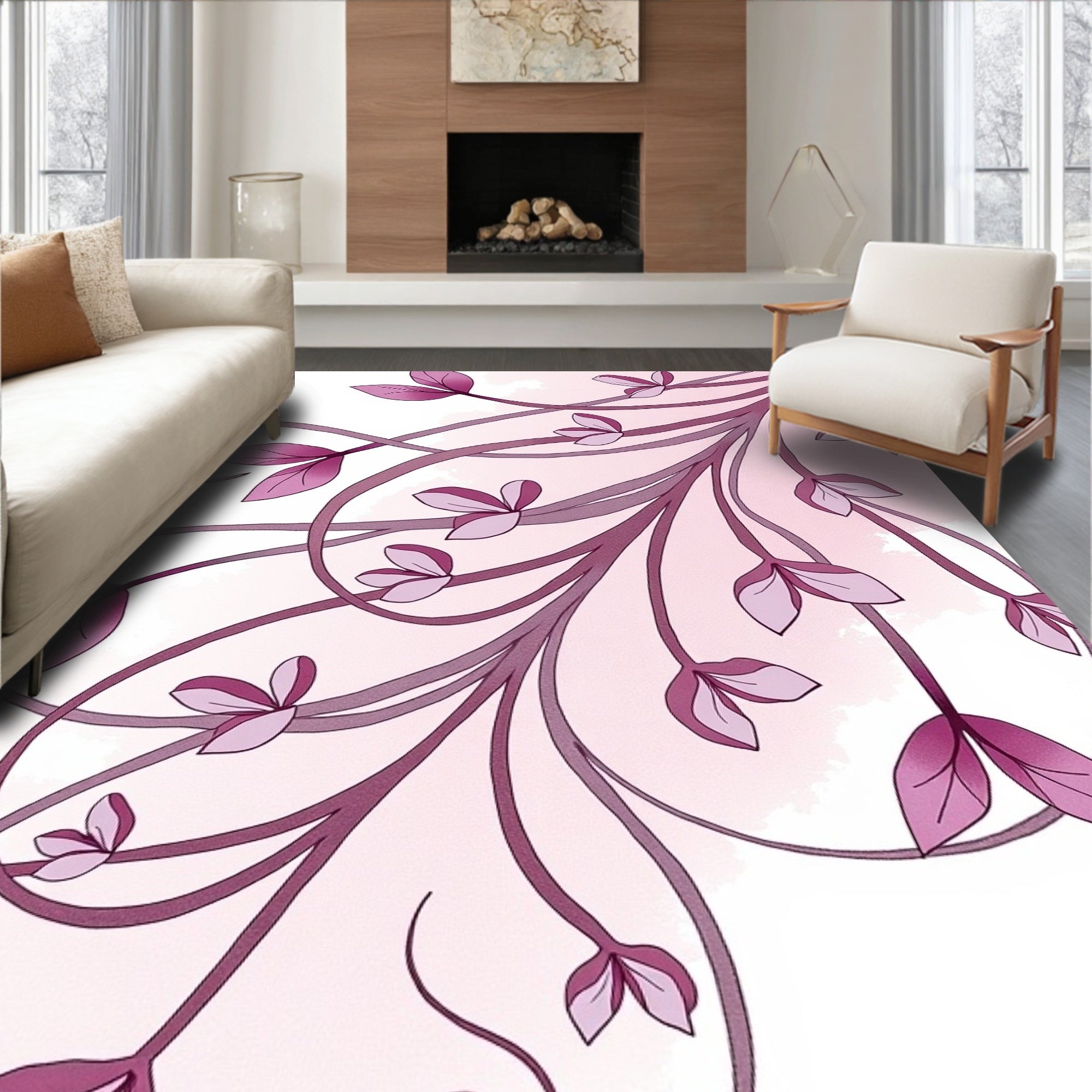 Vine Leaf Pattern In Pink Hues Rug