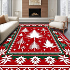 Festive Red Pine Tree Folk Art Rug