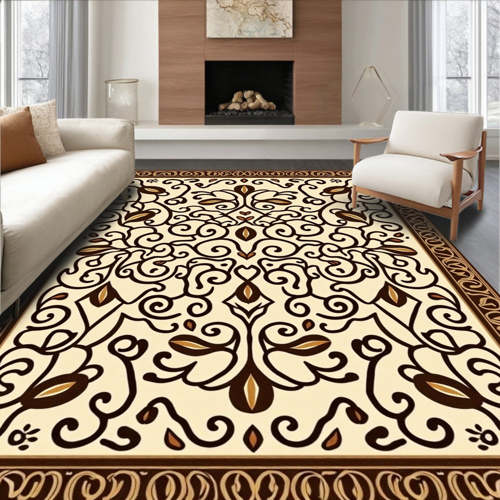 Intricate Floral Scrollwork Cream Rug