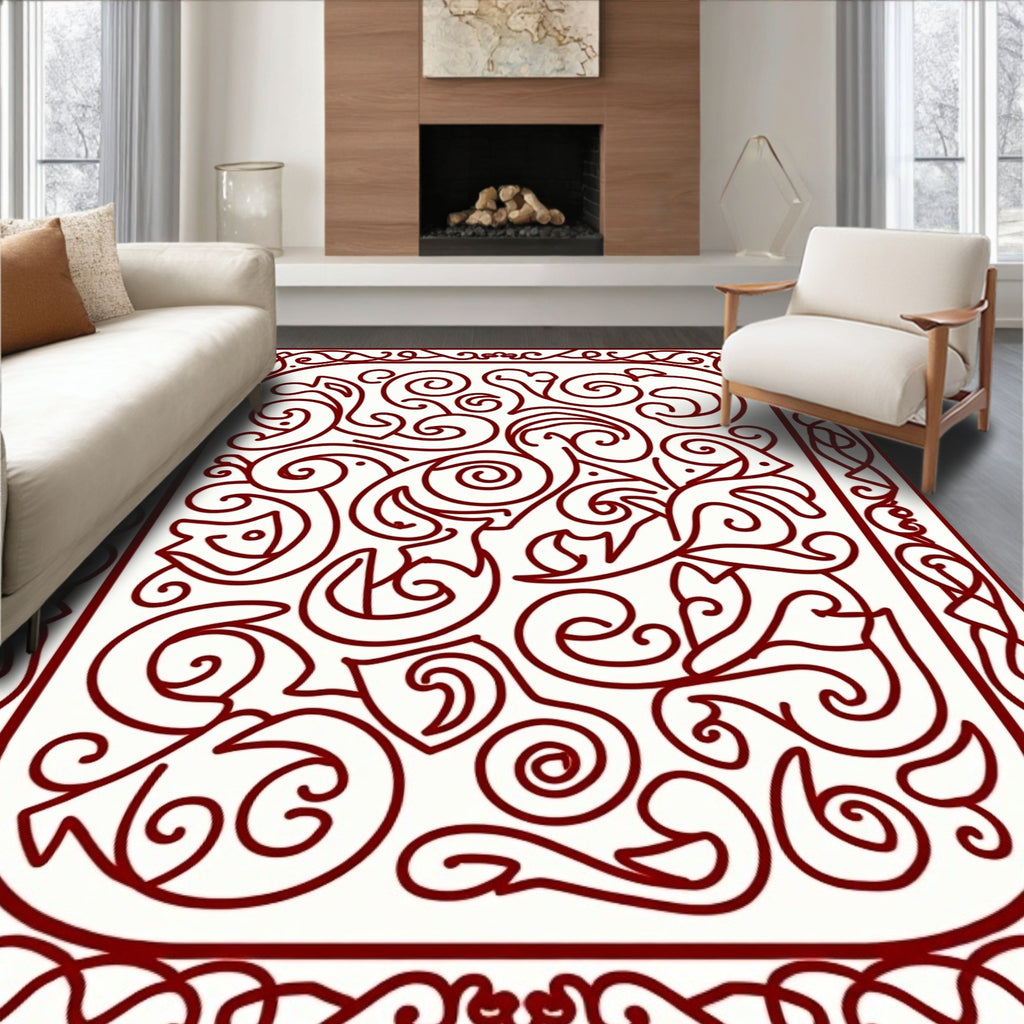 Classic Red Swirls Flourish Pattern Rug