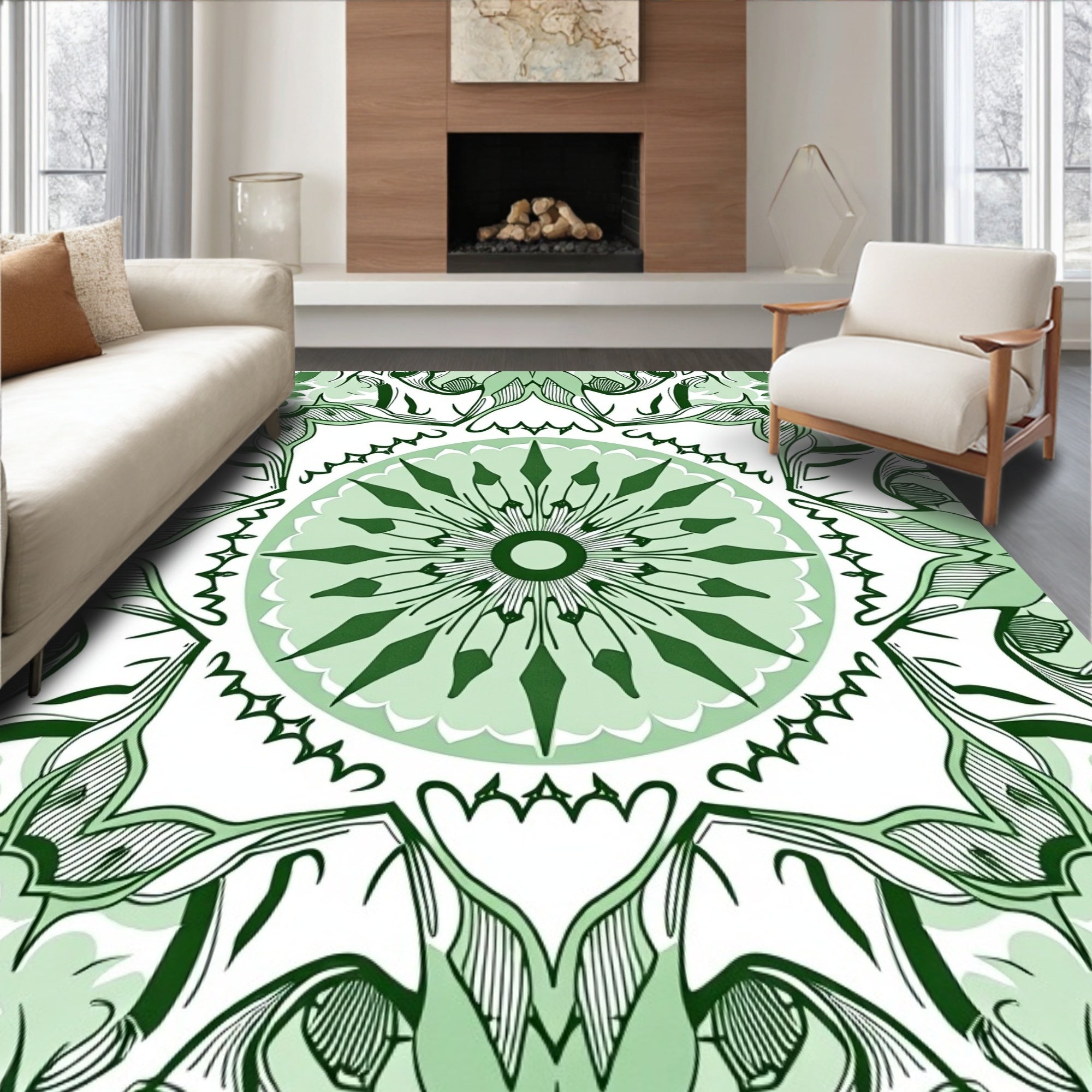 Green Floral Mandala Pattern Rug