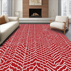 Wavy Chevron Red Stripe Pattern Rug
