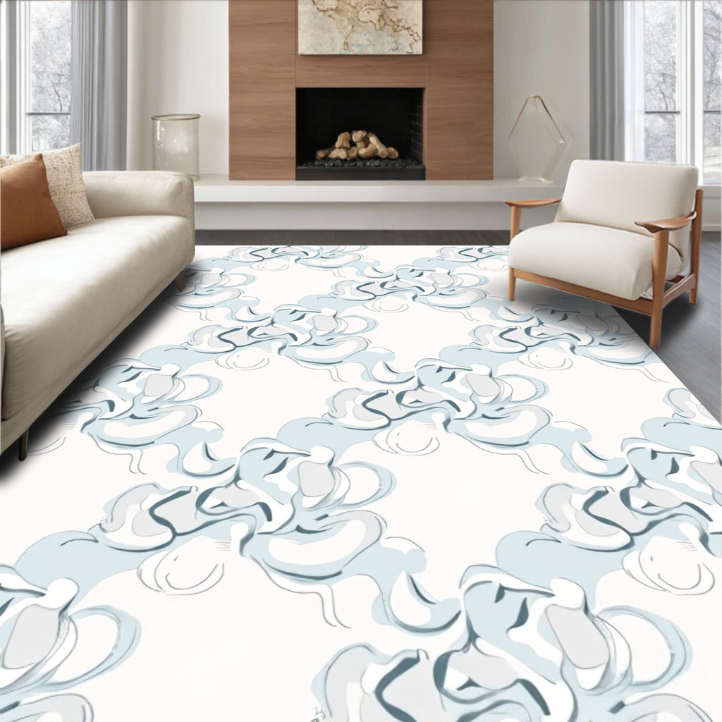 Abstract Swirls Gentle Blue Pattern Rug