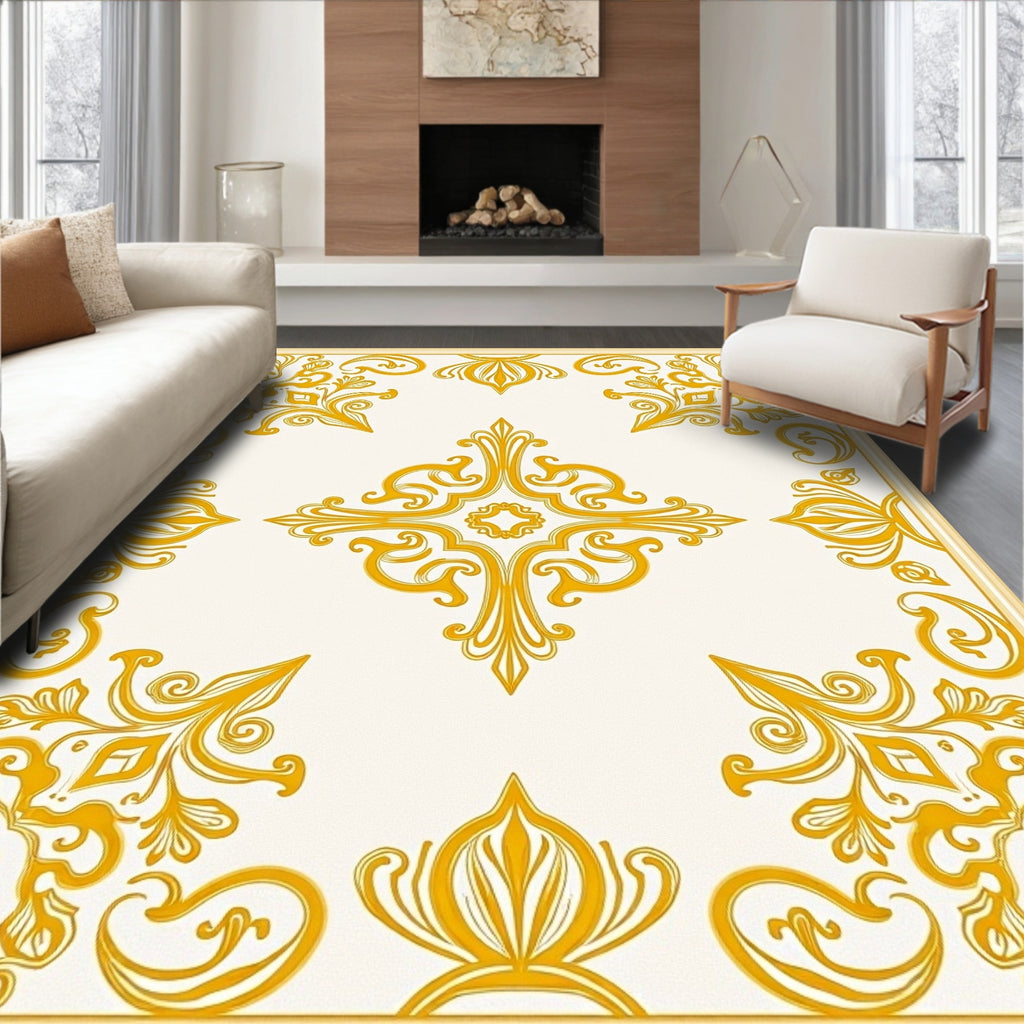 Gold Baroque Flourish Pattern Rug
