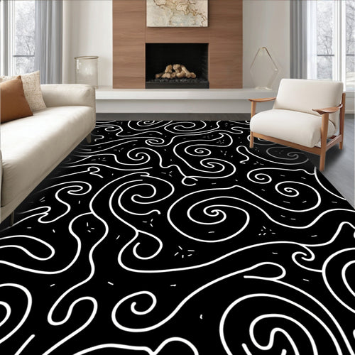 Abstract Swirls and Lines Pattern Rug