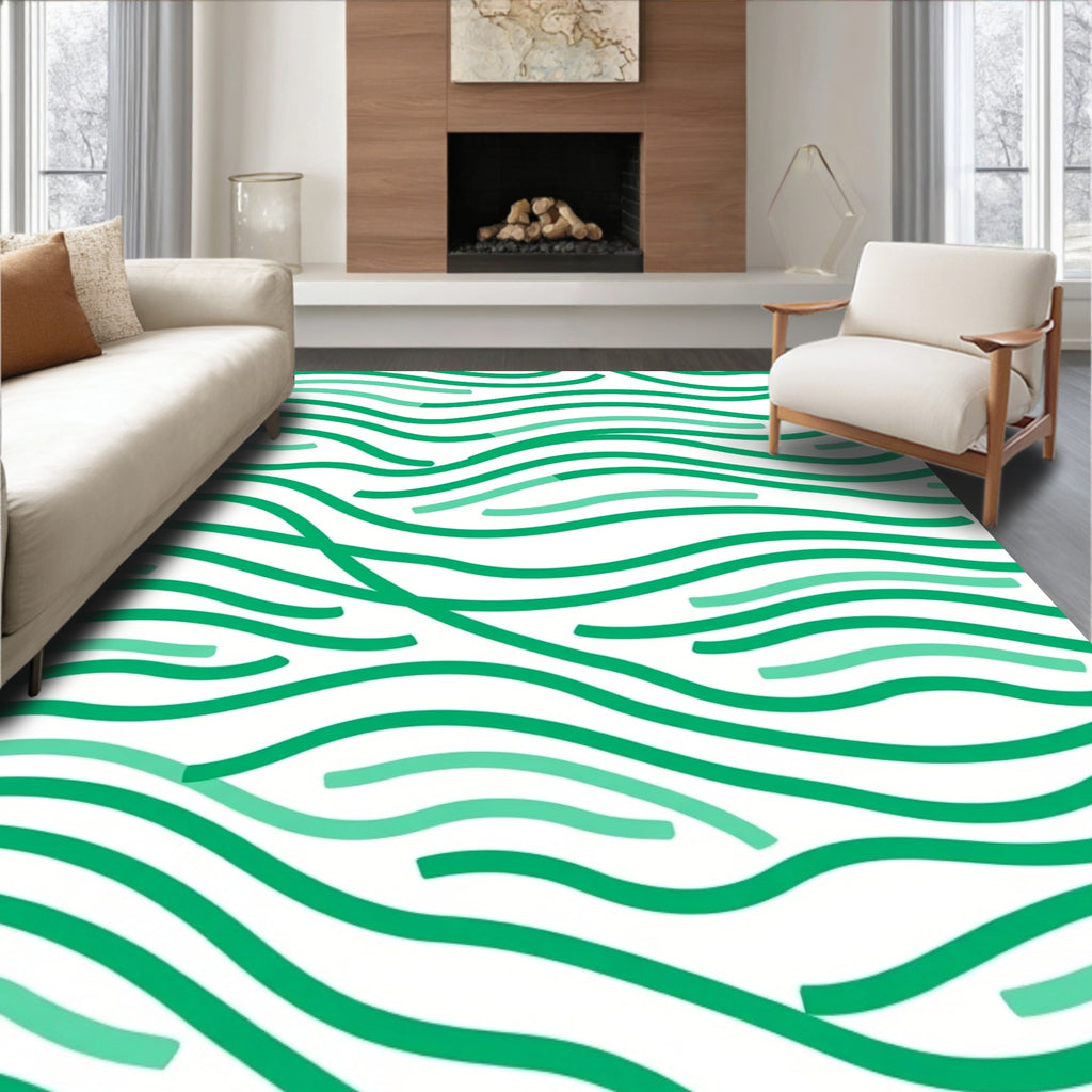 Verdant Wavy Intersecting Lines Rug