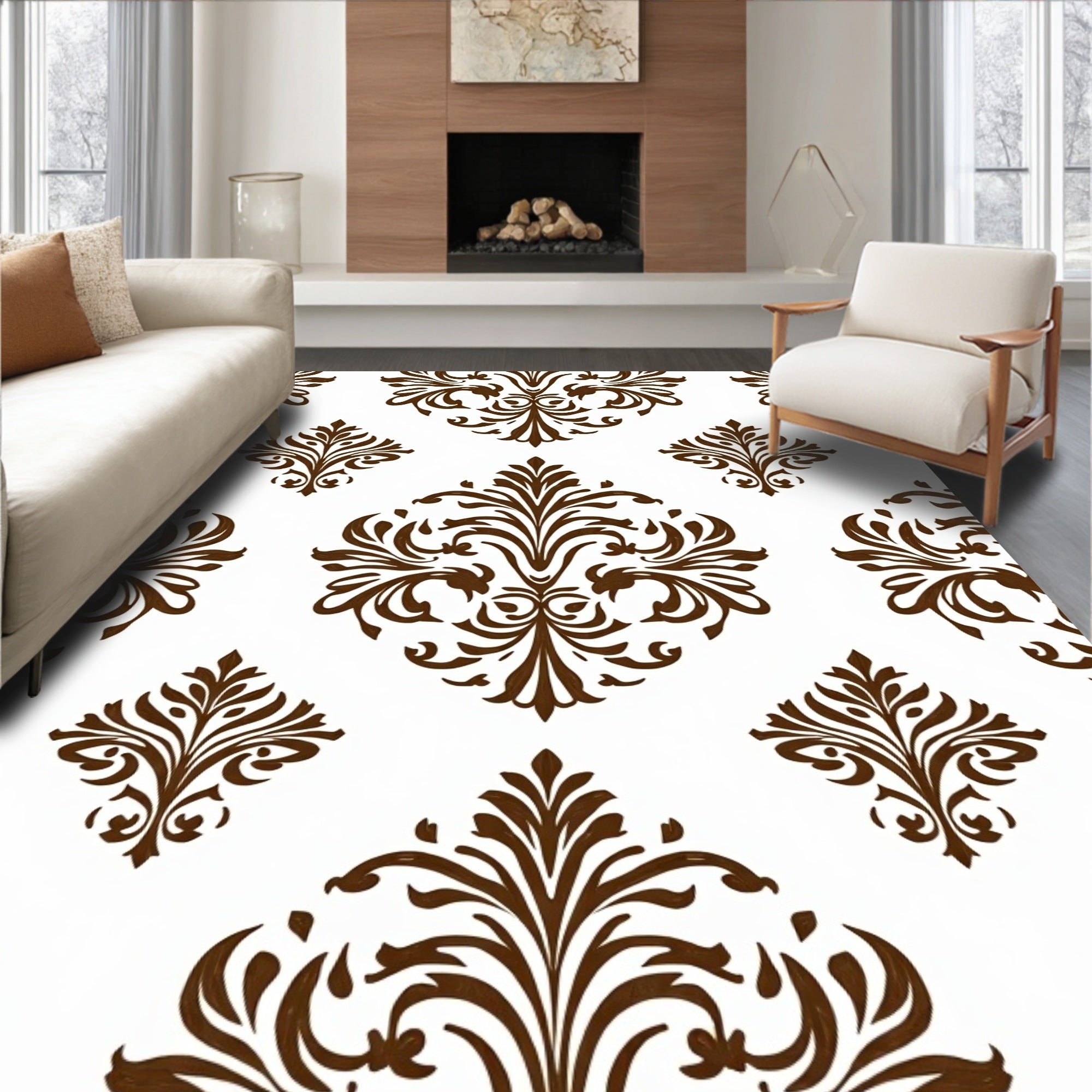 Classic Scrollwork Damask Pattern Rug