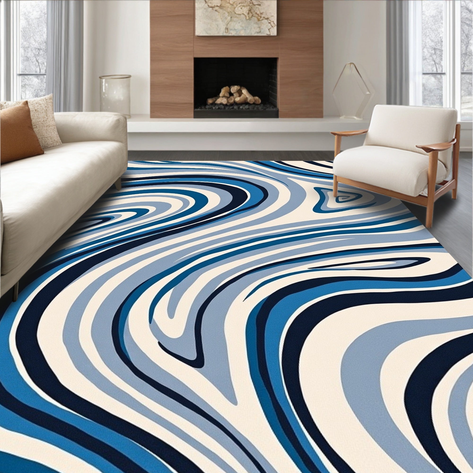 Cool Blue Swirl Pattern Rug