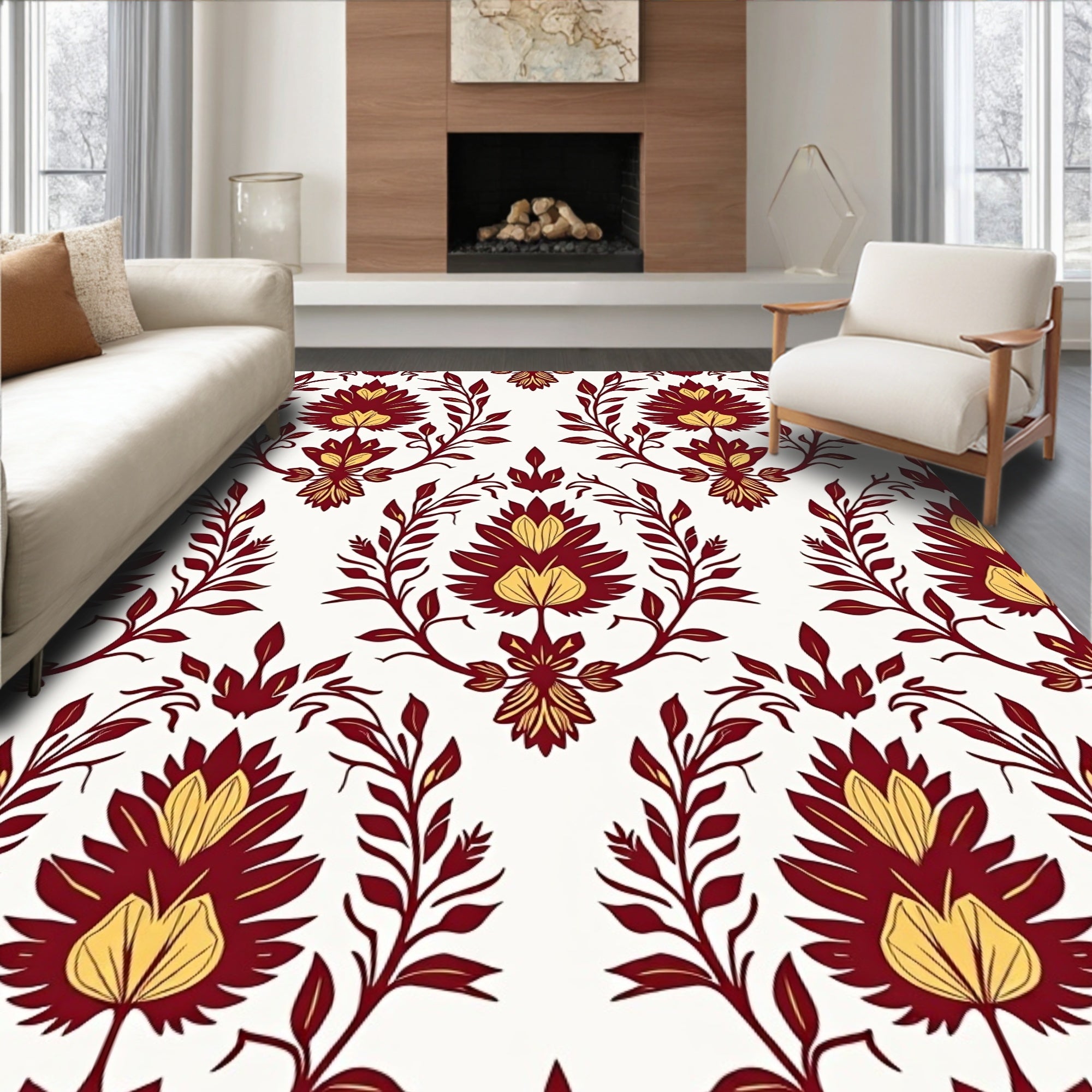 Regal Floral Damask Pattern Design Rug