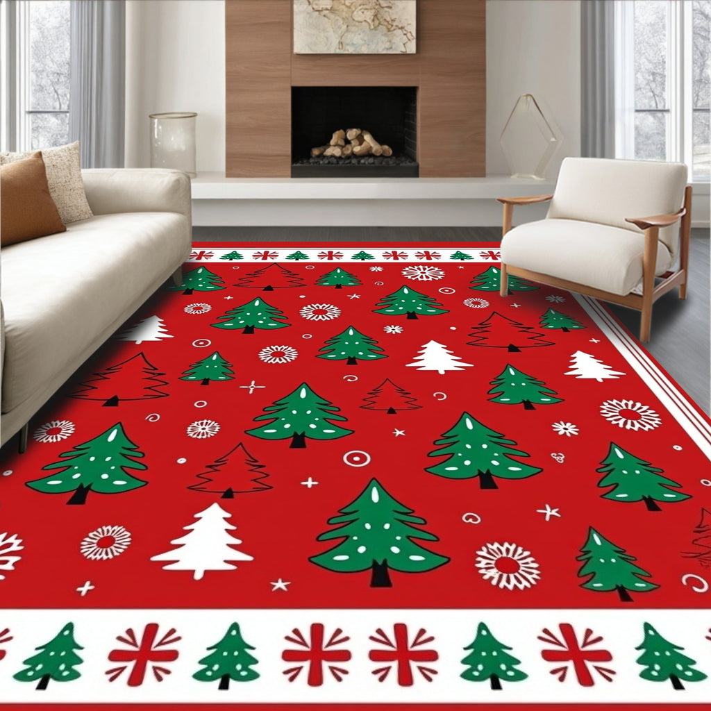 Festive Evergreen Tree Pattern Rug