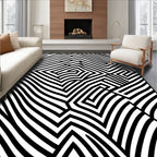 Dynamic Black White Striped Optical Rug