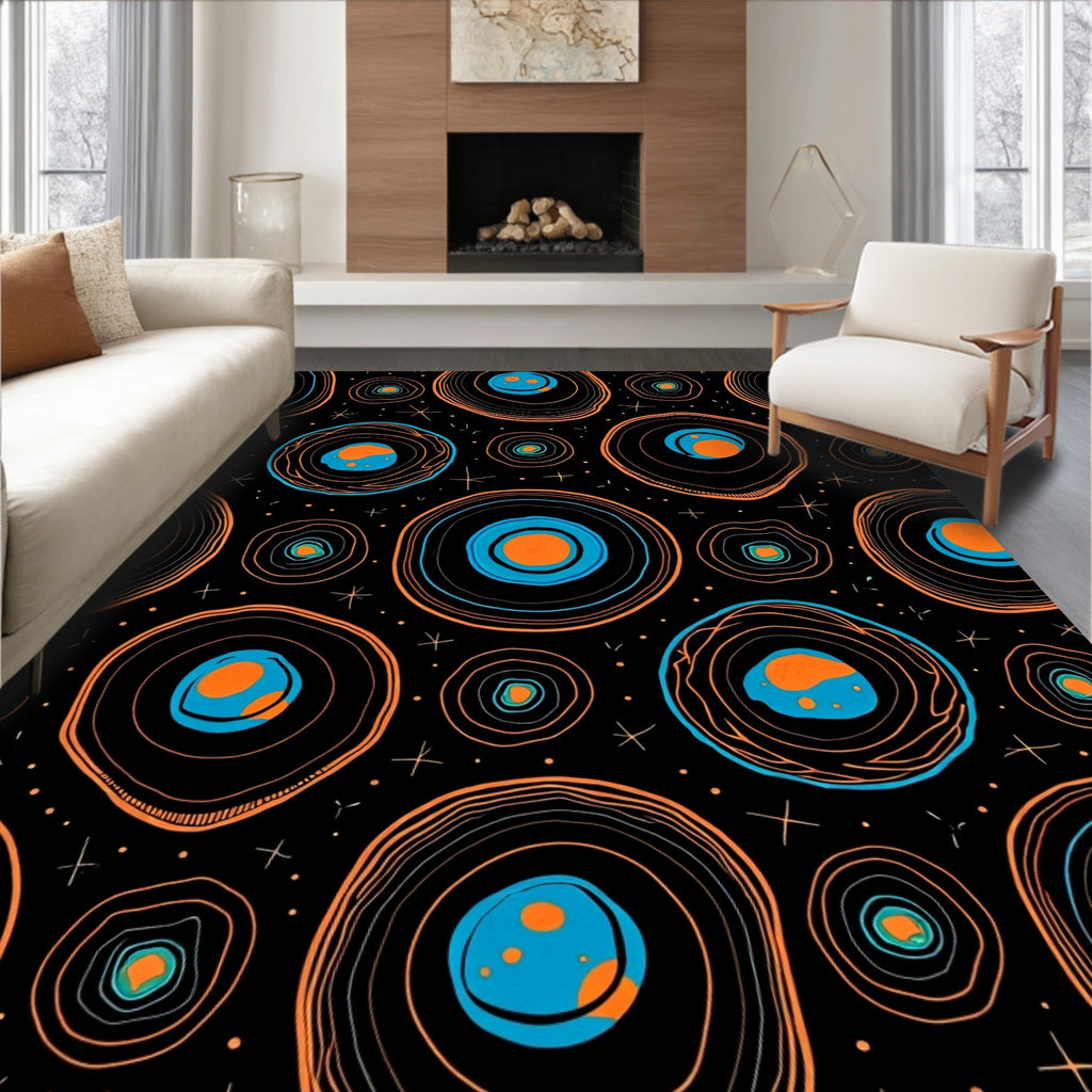 Abstract Orange Blue Cosmic Circles Rug