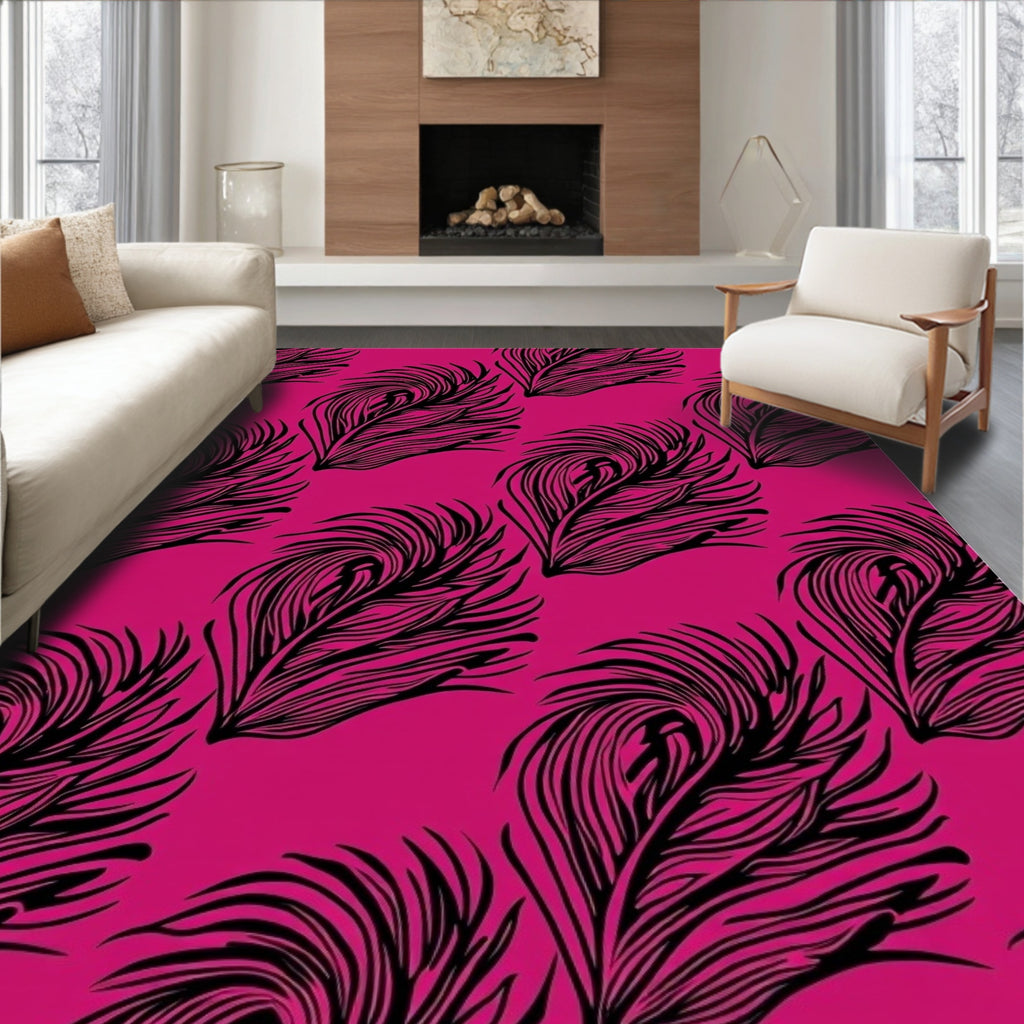 Drawn Feathers On Magenta Background Design Rug