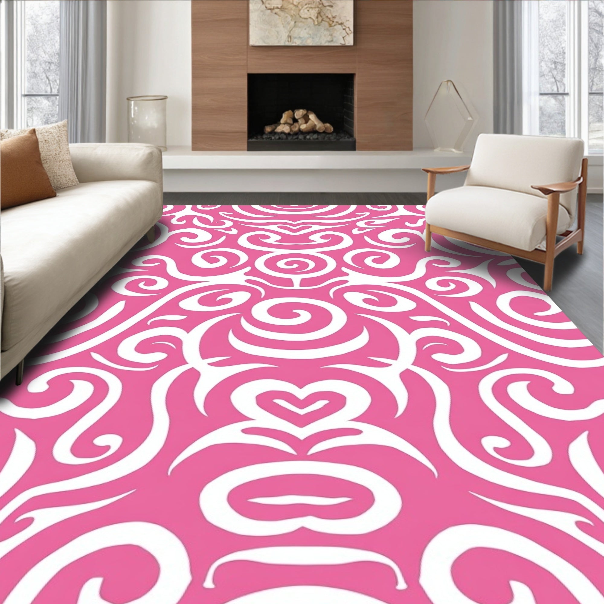 Hot Pink Swirl Pattern Graphic Rug