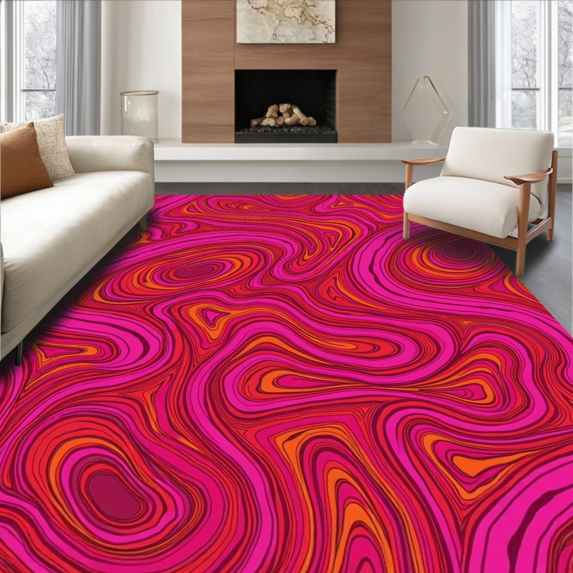Wavy Pink Orange Swirl Pattern Rug