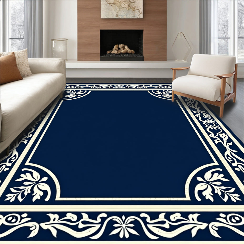 Ornate Cream Floral Border Design Rug
