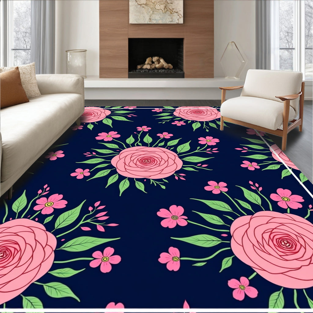 Pink Floral Garden Pattern Rug
