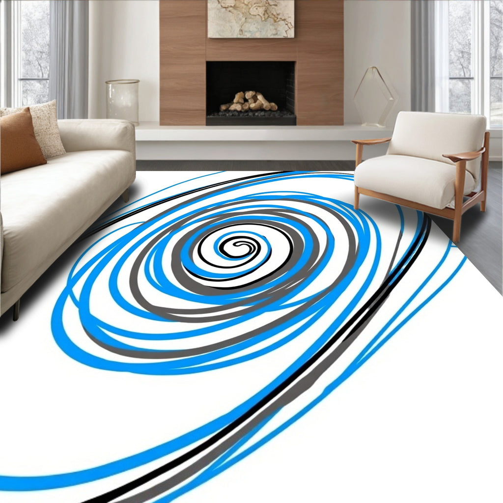 Abstract Swirl Blue Black Gray Design Rug